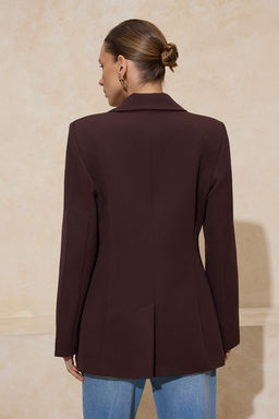 Koyu Kahverengi Aksesuar Dugmeli Regular/Normal Kal?p Dokuma Blazer Ceket TWOSS26BC00020