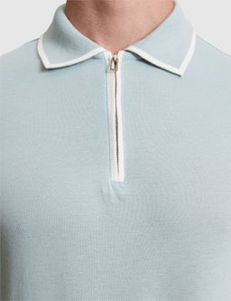 Koyu Mint Slim Fit %100 Pamuk Fermuarl_ Polo Yaka Ti__rt