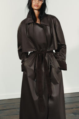 LONG WAXED TRENCH COAT WITH CORDUROY CUFFS - Zara фото 7