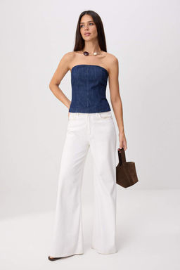 Koyu Mavi Raw Straplez Denim Bluz TWOSS26BZ00847