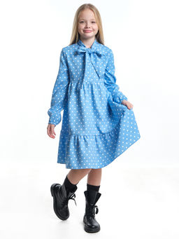 Платье подростковое в горох UD 7014 св.голубой горох - Mini maxi фото 4