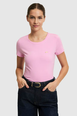 Kad_n Pembe Bisiklet Yaka Basic Ti__rt