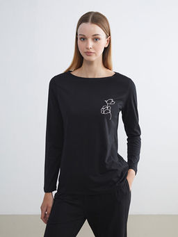 Bisiklet Yaka ?i?ekli Kad?n Pijama Tak?m?