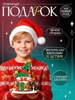 Конструктор Новогодние истории. Ёлочка, с гирляндой, 909 деталей