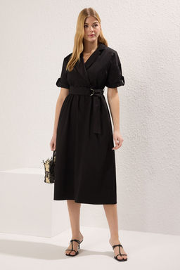 TRENDYOLMILLA Siyah Kusakl? Duz A Kesim Midi Dokuma Elbise TWOSS25EL00178 фото 5