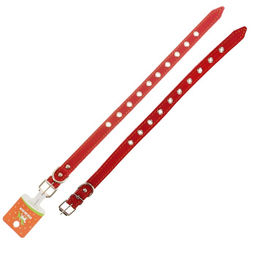 Ошейник кожаный однослойный безразмерный, 45 х 2 см, ОШ 18-39 см, красный - Пижон фото 5