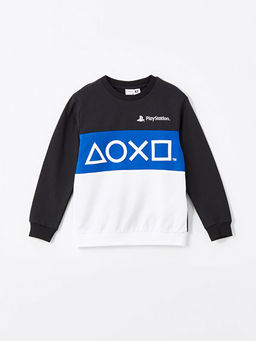 Bisiklet Yaka PlayStation Bask?l? Erkek ?ocuk Sweatshirt