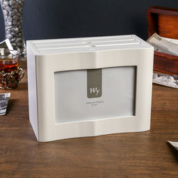 Фотоархив на 72 фото 10×15 см с часами и фоторамкой 10×15 см «Раритет», дерево, белый, 15×10.5×20 см