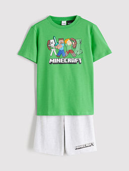 Minecraft Bask?l? Erkek ?ocuk ?ortlu Pijama Tak?m?