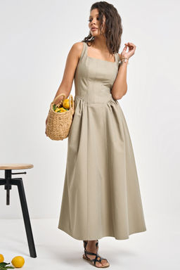 Сарафан джинсовый с корсетными линиями оливковый