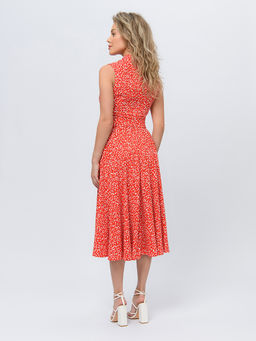 Платье красного цвета длины миди с принтом без рукавов - 1001dress фото 3
