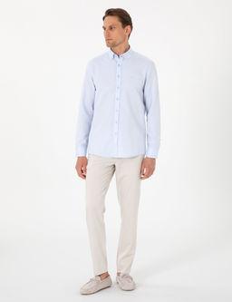 A__k Mavi Oxford Slim Fit Kolay _t_lenebilir G_mlek