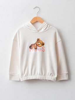 Kap??onlu Bask?l? Uzun Kollu K?z ?ocuk Sweatshirt