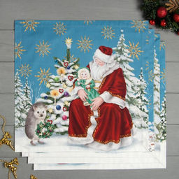 Набор салфеток сервировочных «Этель» Christmas time, 4 шт., синие, 40×40 см