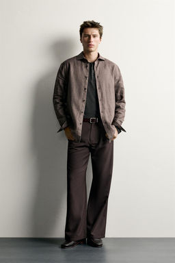 CAMISA REGULAR FIT 100% LINO / Marr?n