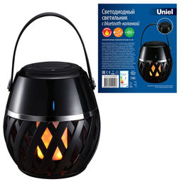 ULD-R201 LED/FLAME BLACK Светодиодный светильник с bluetooth колонкой 75db. Эффект пламени. Встроенный аккумулятор 1800mAh. Черный. ТМ Uniel
