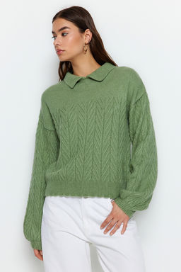 Turuncu Genis Kal?p Yumusak Dokulu Sac Orgulu Triko Kazak TWOAW22KZ1620 - Trendyolmilla фото 10