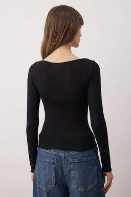 Siyah Transparan Esnek Vucuda Oturan Orme Bluz TWOAW26BZ00305 - Trendyolmilla фото 6