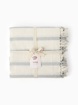 Плед «Этель» Milky stripe, 150×220 см, хлопок 100%, молочный