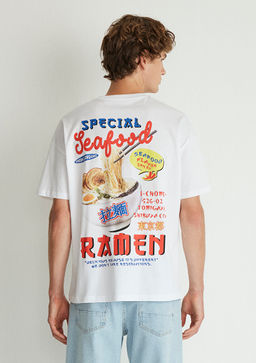 S?rt Bask?l? Beyaz Tisort - Mavi фото 4