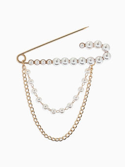 Булавка «Сияние жемчуга и цепочки», L=7.5 см, белая в золоте