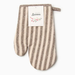 Варежка-прихватка Доляна Полоса цв.коричневый 25х17см,50% п/э 50% хл  фото 4