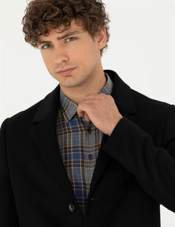 Siyah Y_n Kar___ml_ Ekstra Slim Fit Ka_e Kaban