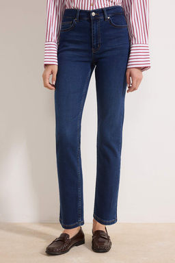 Koyu Mavi Yuksek Bel Straight Yumusak Ekstra Esneyen Orme Kot/Jeans TWOSS26JE00104