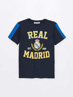 Bisiklet Yaka Real Madrid Bask?l? K?sa Kollu Erkek ?ocuk Ti??rt