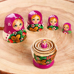Матрёшка дерево «Божья коровка», фиолетовый платок, 5 кукольная, 9-11 см