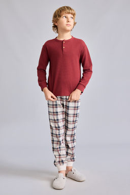 2li Tak_m Henley Yaka Ekose Erkek _ocuk - Defacto фото 2