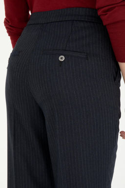 Kad_n Lacivert _izgili Slim Flare Fit Kanvas Pantolon