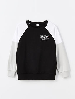 Bisiklet Yaka Bask?l? Erkek ?ocuk Sweatshirt