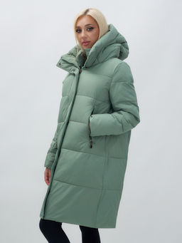 Куртка зимняя женская с капюшоном удлиненная стеганная зеленого цвета 9629Z - Mtforce фото 11