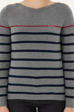 Женский свитер антрацитового меланжевого цвета с круглым вырезом Неожиданная скидка в корзине - U.s. polo assn фото 6