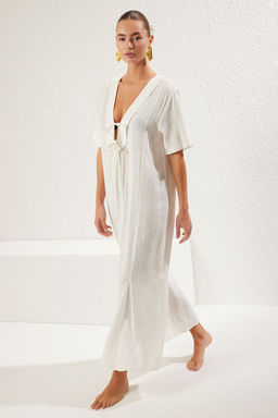 Kahverengi Dokuma Baglama Detayl? Maxi Plaj Elbise TBESS25EL00022 - Trendyolmilla фото 7