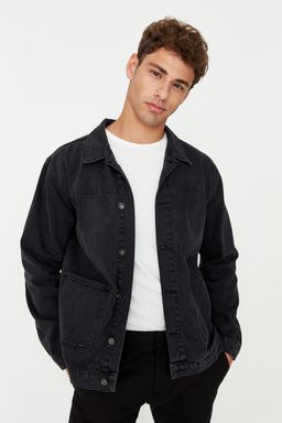 TRENDYOL MAN Siyah Regular Fit Denim Kot Ceket TMNAW23CE00011
