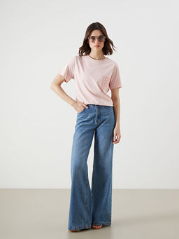 Bisiklet Yaka Dantel Cepli Kad?n Ti??rt