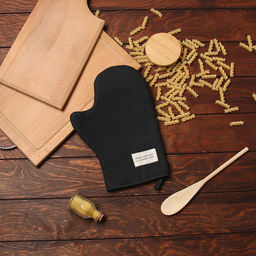 Варежка-прихватка Доляна Душевная кухня цв.черный 20х28см, рогожка, 100% х/л  фото 5