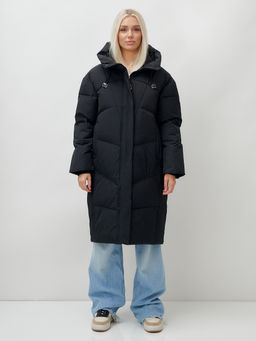 Пальто летучая мышь женское с капюшоном зимнее черного цвета 9616Ch - Mtforce фото 2