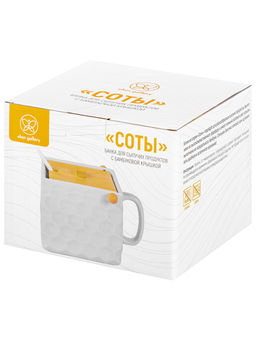 Банка д/сыпучих продуктов 1 л 16,5*15*12 см Соты с ложкой и откидной бамб. крышкой, пыльная роза - Elan gallery фото 7