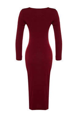 TRENDYOLMILLA Bordo Y?rtmacl? Vucuda Oturan Asimetrik Yaka Uzun Kollu Midi Orme Kalem Elbise TWOAW24EL00118  фото 8