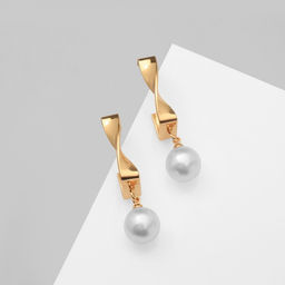 Серьги с жемчугом Абстракция завиток, цвет золото