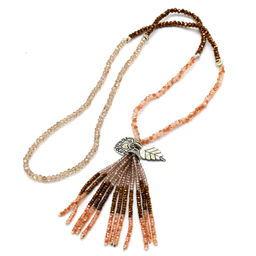 Бусы из циркона с подвеской "Кисточка" из 12нитей цв.медно-рыжий, 86см