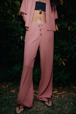 WRINKLED-EFFECT WIDE-LEG TROUSERS - Zara фото 9