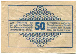 Банкнота 50 геллеров 1920 года Австрия  Тумельсхат (нотгельд)