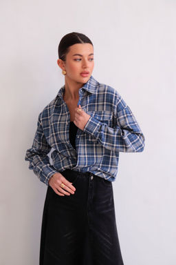 Martichelli Рубашка в клетку голубая на кнопках  фото 16