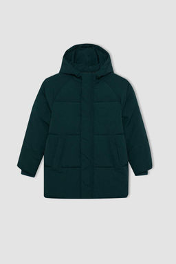 Водоотталкивающее пальто с плюшевой подкладкой и капюшоном для мальчиков - Defacto фото 10