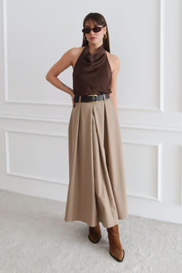 Bej Kemerli A-line Klos Dokuma Maxi Uzun Etek TWOAW26ET00168