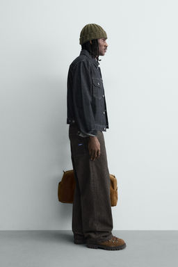 RELAXED FIT FLOCKED STRIPED TROUSERS - Zara фото 4